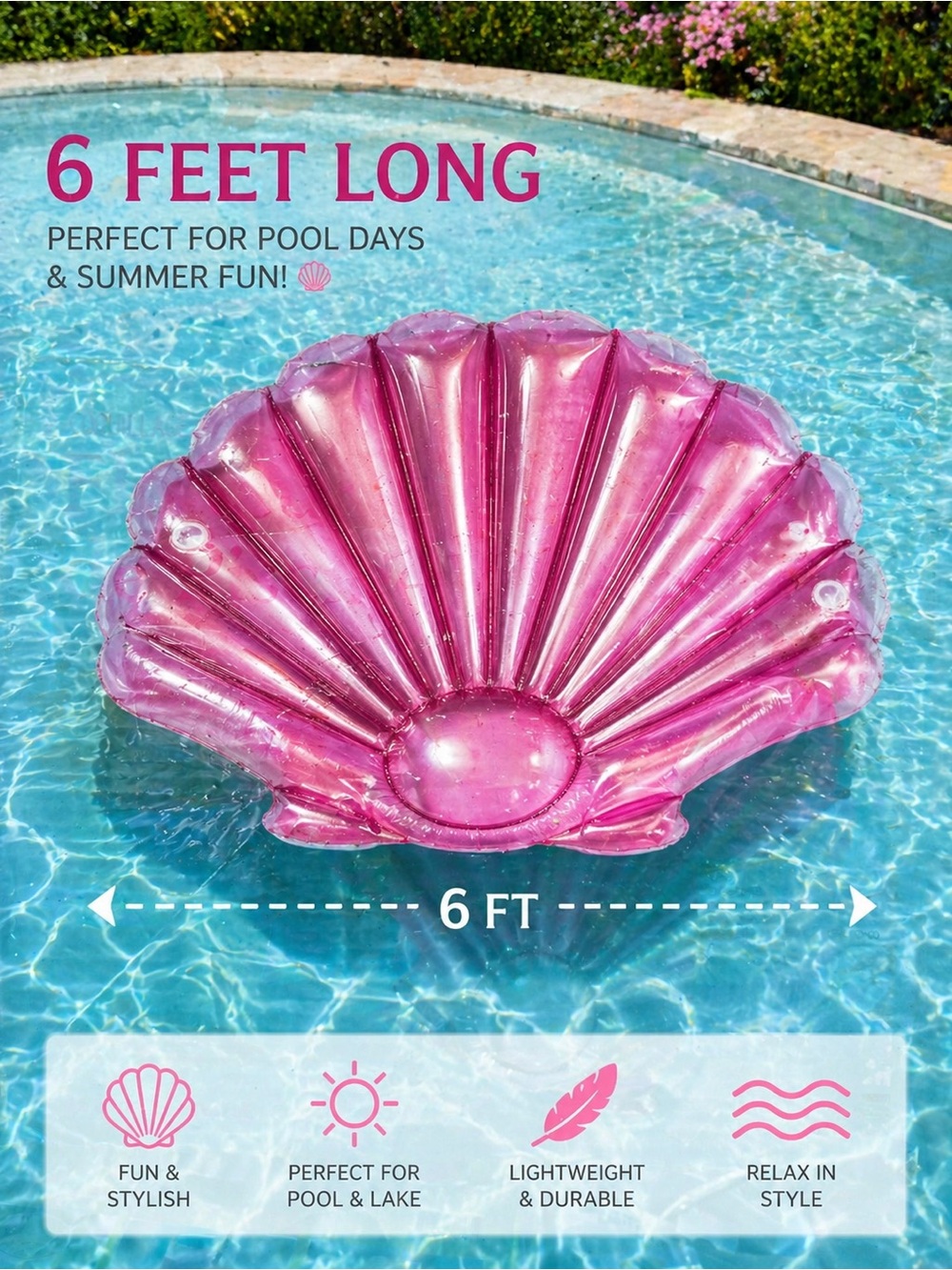 6ft Pink Inflatable Shell Pool Float